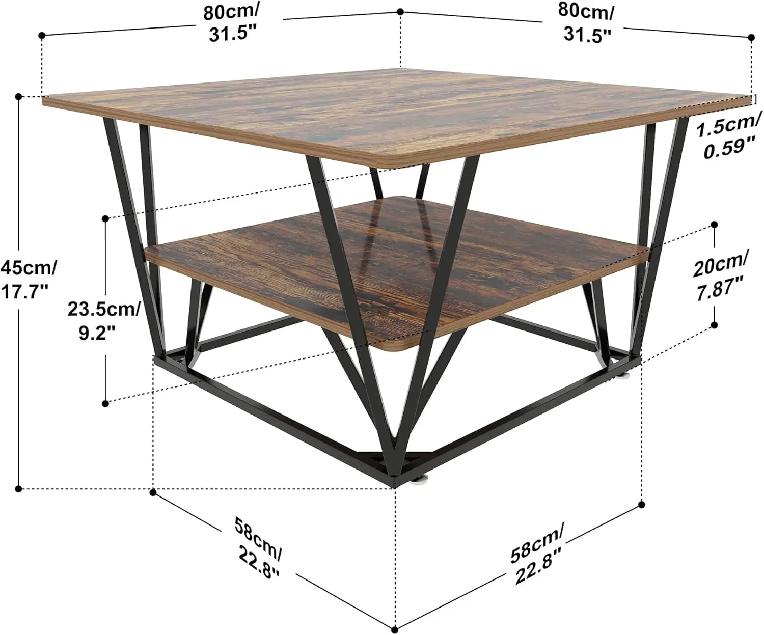 Elephance Square Coffee Table For Living Room, 31.5 Inch Modern Coffee Table With Storage, 2-Tier Caramel Brown Coffee Table,