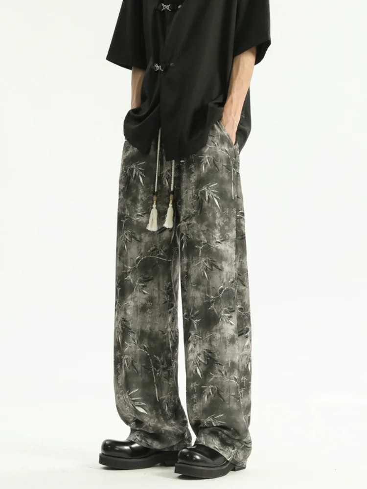 

Мужские повседневные брюки из ледяного шелка: летние, тонкие, свободные, струящиеся, широкие, прямые, в новом китайском стиле, с охлаждающим эффектом