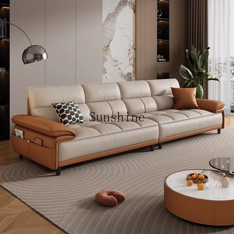 

The first floor cowhide living room is simple and modern small apartment straight row light luxury sofa