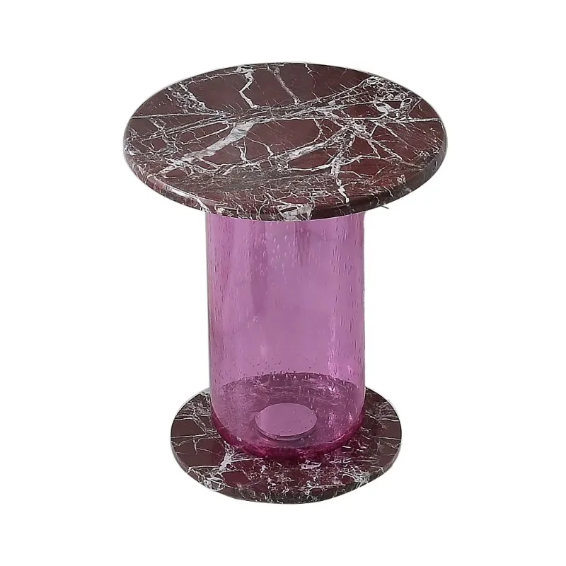 Round marble side table Post-modern stained glass base Corner table Villa hotel furniture