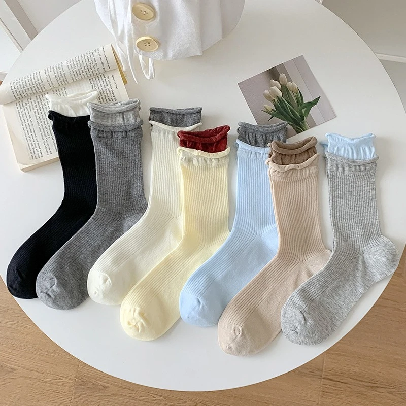 Double Ribbed Matching Midtube Socks for Women and Candy Matching Socks for Morandi Fashion Matching Stockings for Women