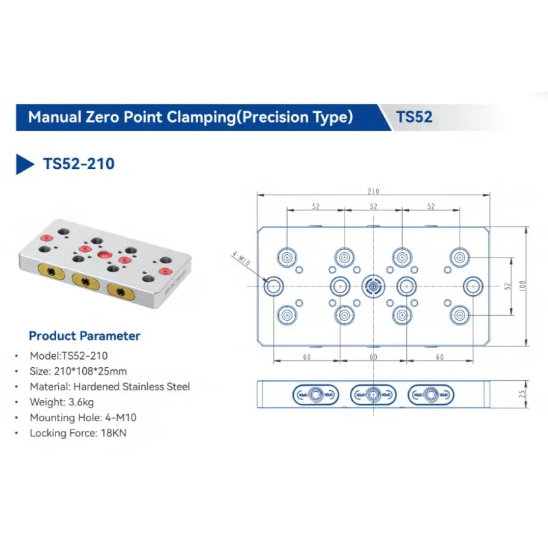 Manual Zero Point Clamping Precision Type TS52-210 Converter Plate Self-Centering Vise