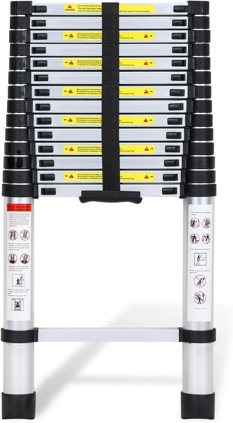 Aluminium-Teleskopleiter, 4,4M Ausziehbare Leiter, Rutschfeste Aluminiumleiter Stehleiter Mehrzweckleiter Ausziehbar