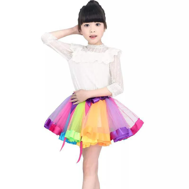 

New Kids Fashion Tutu Skirt Rainbow Fancy Skirts Tulle Dress Travel Party Skirts Mesh Mini Princesses Summer Party Ballet 2-8Y