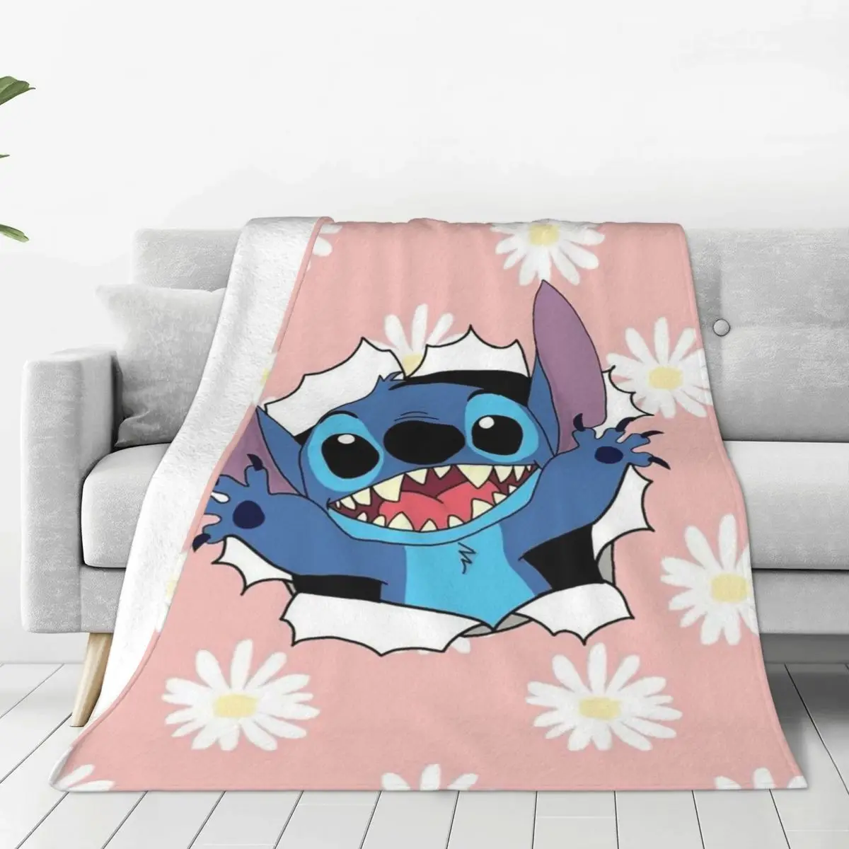 

Stitch Blanket Flange Textile Decor Portable Super Soft Throw Blankets for Home Office Plush Thin Quilt