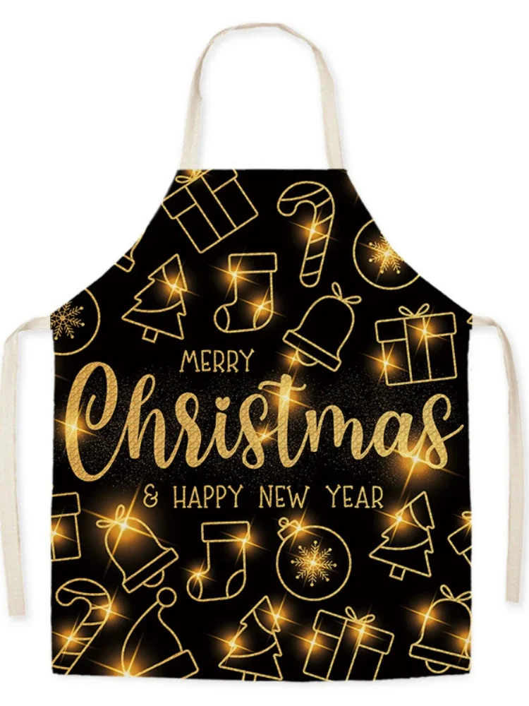 Christmas Tree Gift Pattern Linen Oil-proof Hand Wipe Waist Sleeveless Adult Apron Housework Kitchen Holiday Clothing Supplies