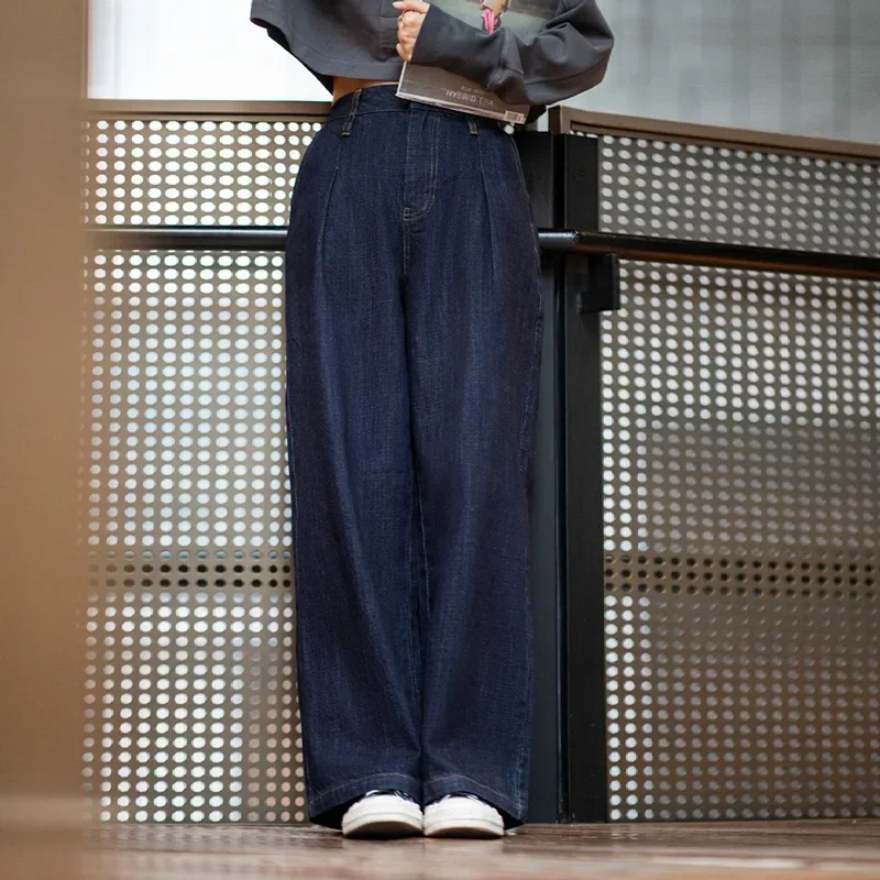 

Женские винтажные джинсовые синие свободные джинсы Maden, прямые брюки с высокой талией на весну и осень, женские мешковатые уличные брюки