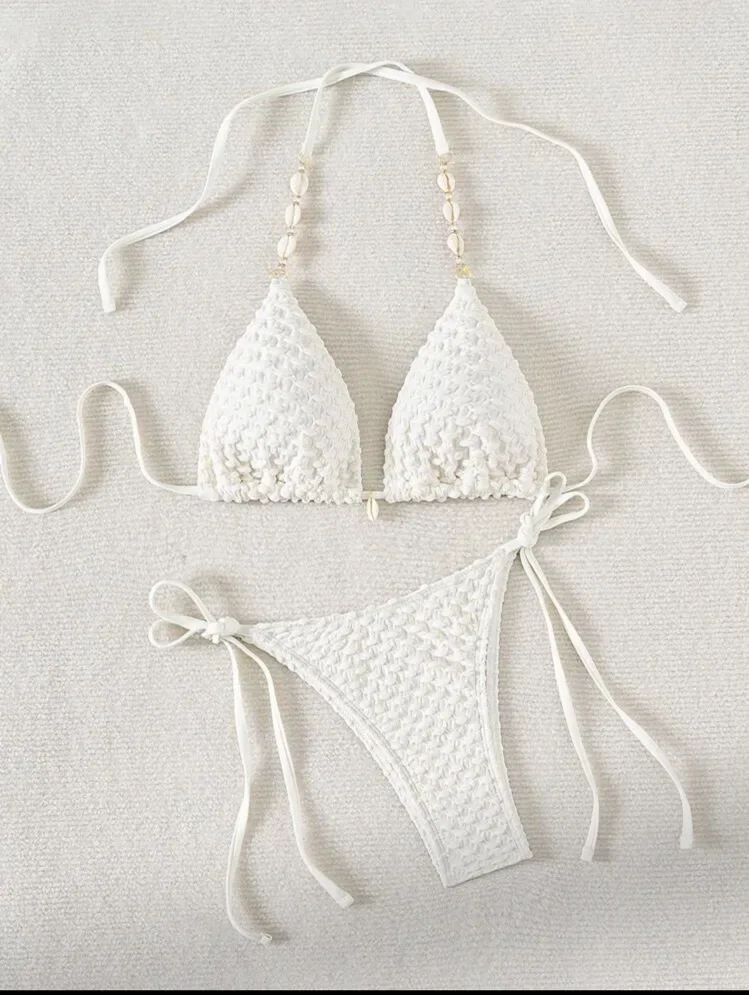 Sexy Shell Chain Halter String Micro Bikinis Sets Two Pieces Tie Thong Swimsuit Bathing Suit Swimwear Biquini Bakini Tankini