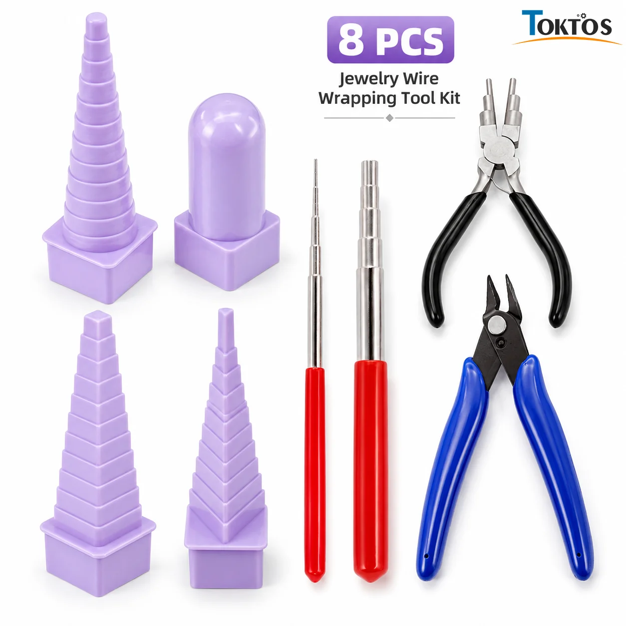 TOKTOS 8PCS Wire Looping Tool Set 6 Step Bail Making Pliers Needle Nose Pliers Mandrels Paper Quilling Tools for Jewelry Making