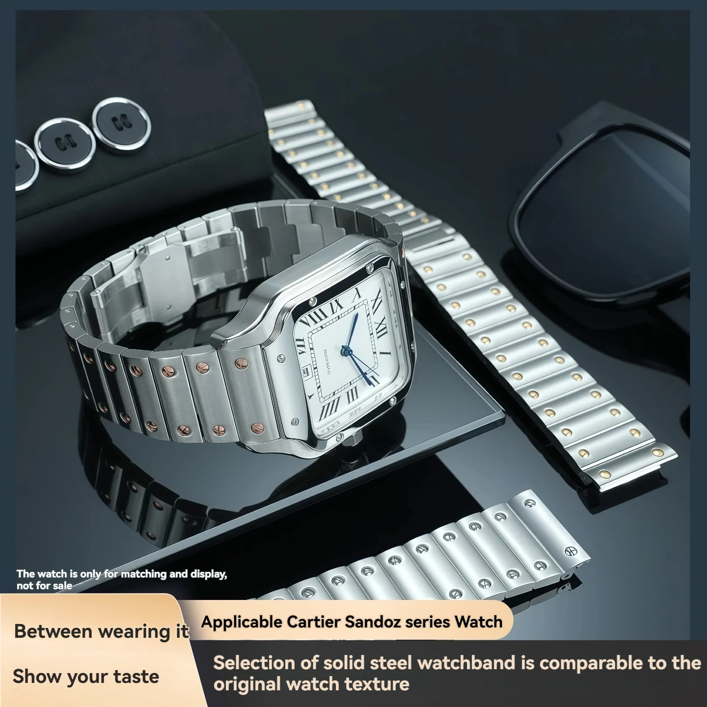 سوار ساعة من الفولاذ المقاوم للصدأ مقاس 21 ملم متوافق مع كارتييه سانتوس WSSA0009 WHSA0007 WHSA0010، سوار معدني بديل #2
