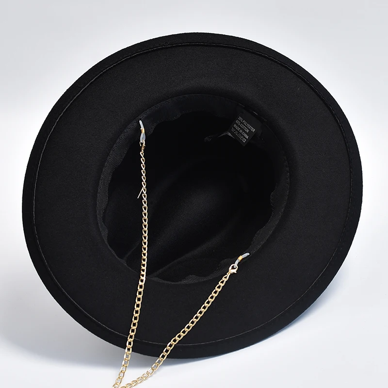 New Fedora Hats for Women Men  Metal Chain Decor Fashion Felt Jazz Hats Autumn Winter Party Formal Cap