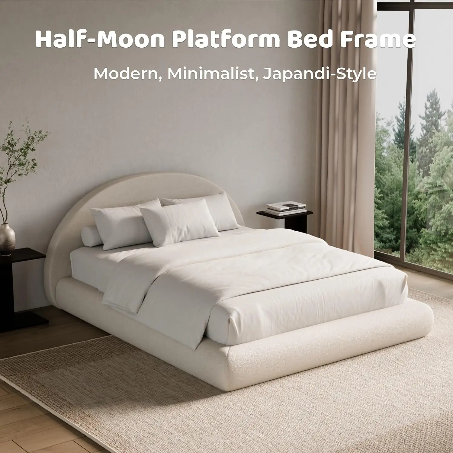 Velvet Curved Arched Base, 6-Inch Thickness Headboard, 5 Inch Fully Round Cushioned Foam, No Box Spring Needed, Easy Assembly