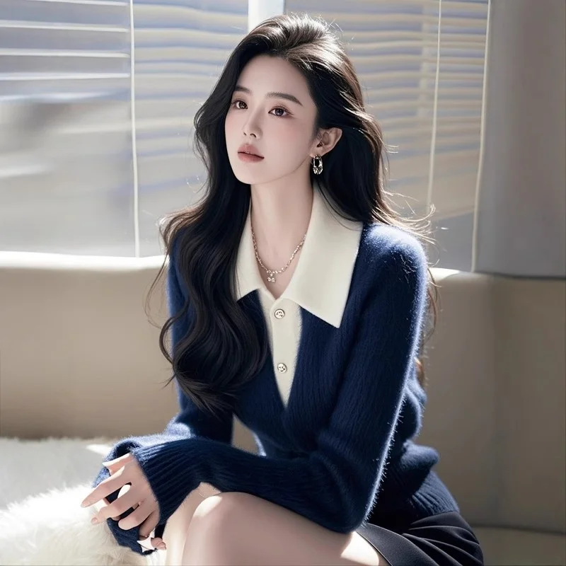 

Вязаный свитер Daling Town Guangzhou antou, женская верхняя одежда, модный осенний свитер с длинным воротником свека, свитер стандартного кроя