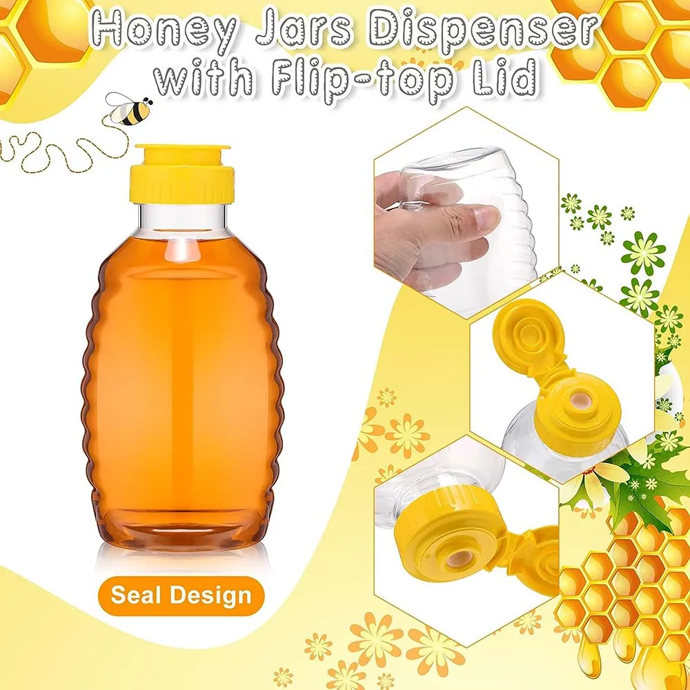 24 Pcs Clear Plastic Honey Bottles Plastic Skep Style Jar Honey Squeeze Bottle Refillable Honey Dispenser with Flip Top Lids