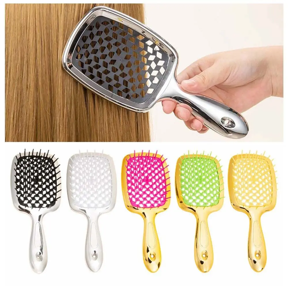 New Gold Silver Plating Wide Teeth Air Cushion Combs Women Scalp Massage Comb Hollowing Out Hair Brush