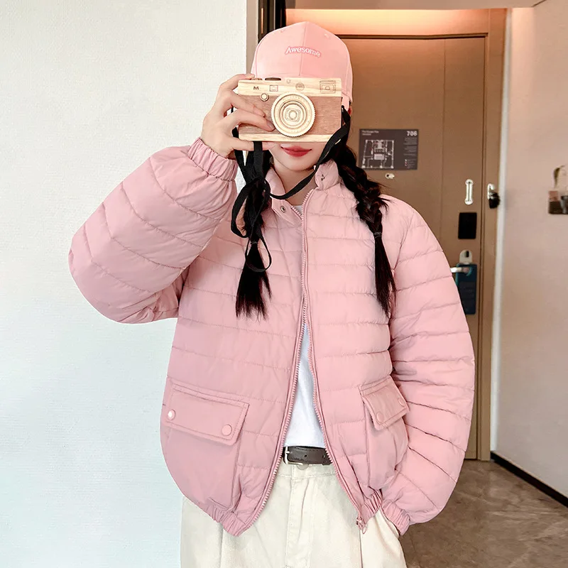 PinkyIsBlack 2025 Autumn Winter Women's Lightweight Down Cotton Jacket Short Slim Solid Color Simple Temperament Warm Parkas