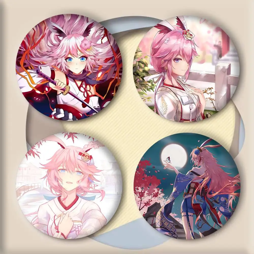 Anime Game Honkai Impact 3 Yae Sakura Badges Round Cosplay Pin Bag Decor Fans Collect Friends Gifts Brooch