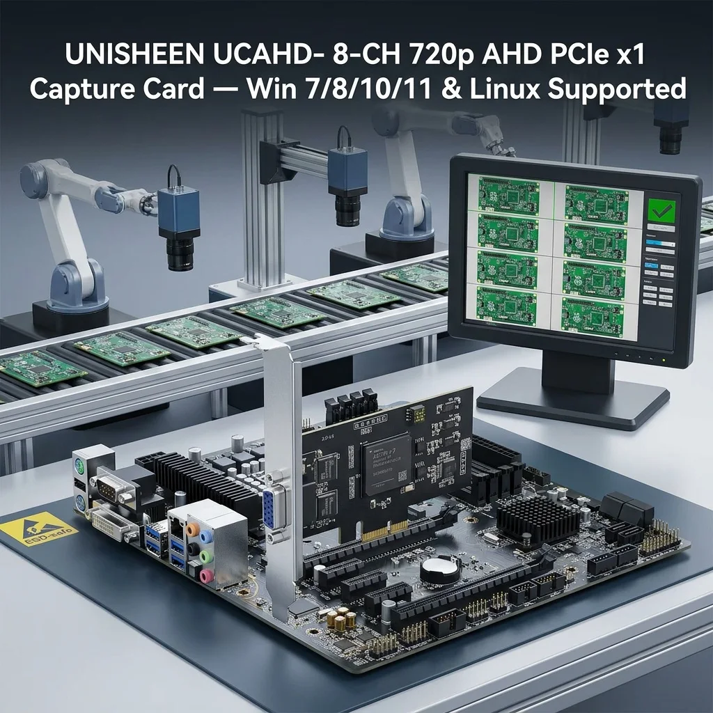UNISHEEN UCAHD PCIe Video Capture Card 8 Channel AHD 720P Zero-Lag FPGA for OBS vMix Live Streaming & Security DVR