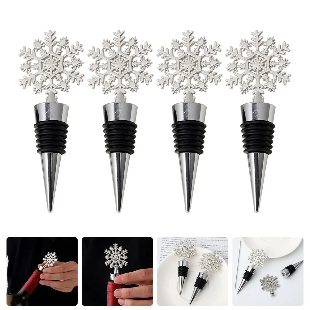 

4Pcs Wine Bottle Stoppers Snowflake Shaped Bottle Sealing Plugs Rust Proof Anti Break Decorative Wine Stoppers for Gift Use