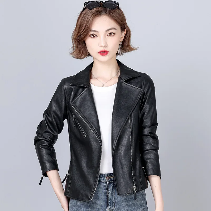 

Women's Moto Biker Jackets Spring Autumn Casual Fashion Coat Elegant Short Leather Jacket Women Clothes Slim Jaqueta Feminina