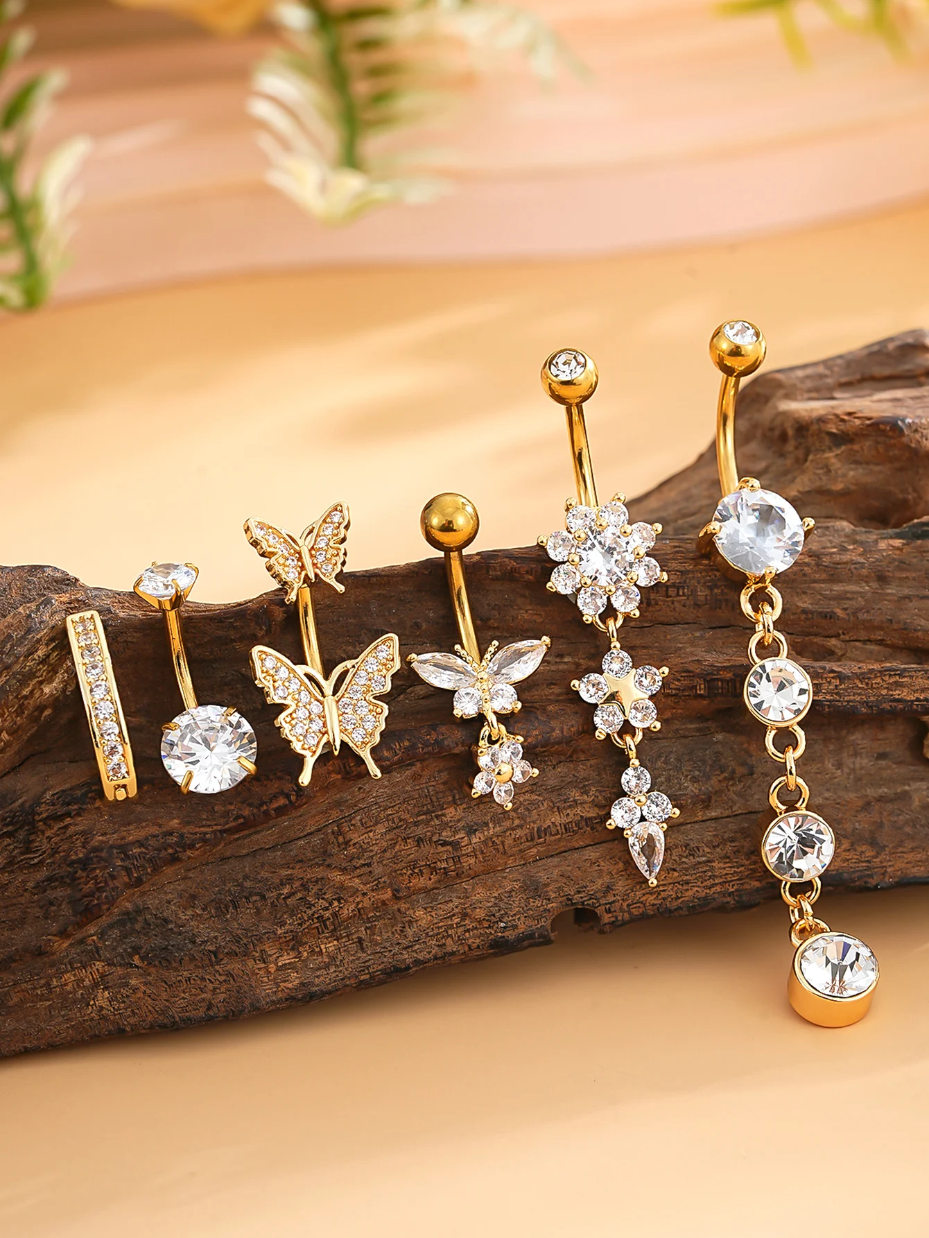 3-8 Stück/Set Gemischte Bauchnabelpiercing-Sets Lange Hängende Gebogene Bauchnabelringe Nombril Ombligo Damen 14G Schmetterling Bauchnabelpiercings – Detail 6