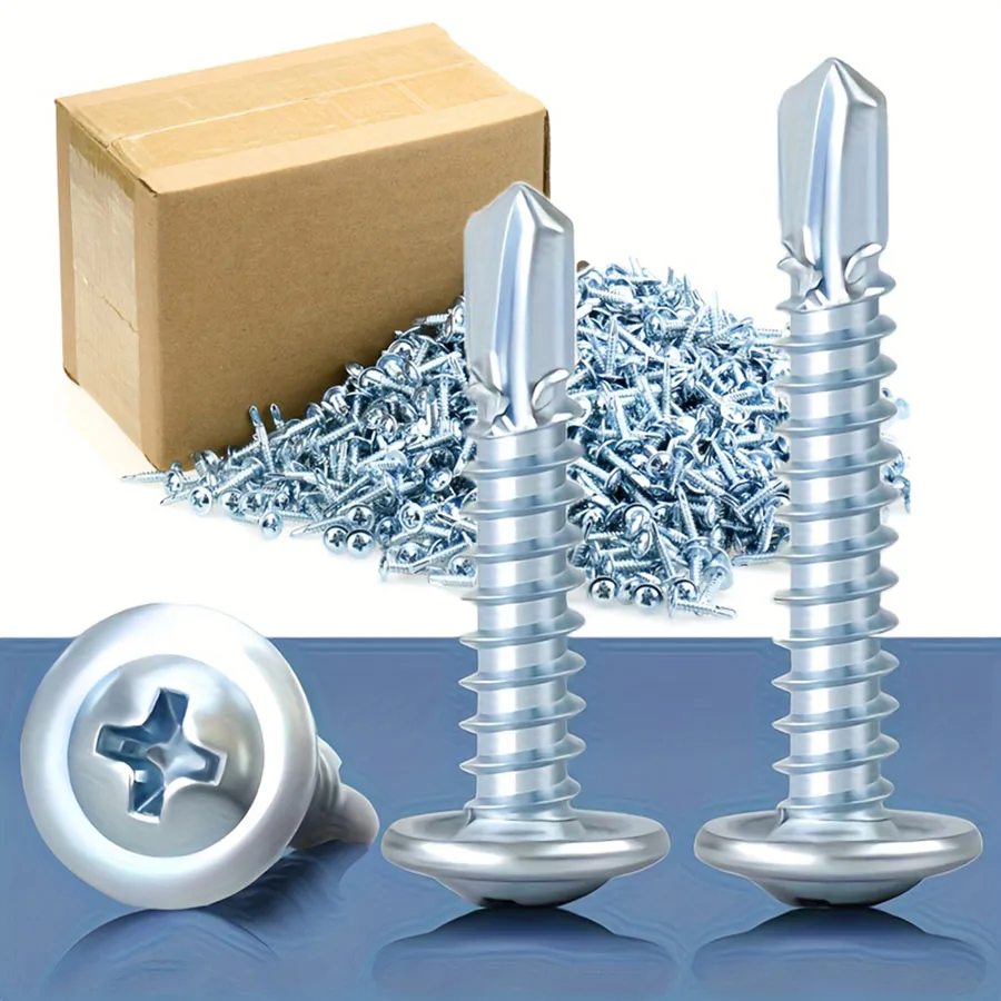 800-1500Pcs 4.2mm #8 Phillips Modified Truss Head Self -Tapping Tek Screw, Sheet Metal Screws for Zinc-Plated Steel