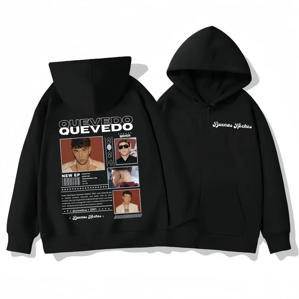 

Rapper Quevedo Buenas Noches Tour 2025 Zipper Hoodies Fashion Hip Hop Zip Up Pullovers Men Women Casual Oversized Sweatshirts