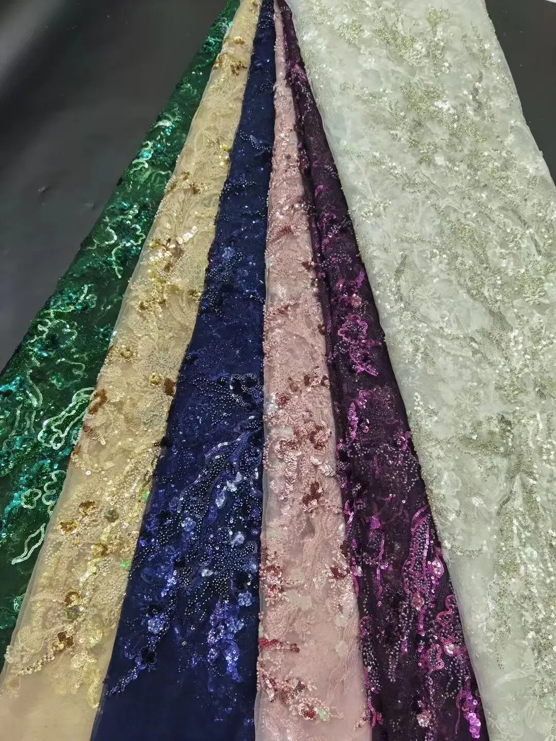 Sequins French Tulle Lace Fabric 2021 High Quality African Lace Fabric Latest Lace Material For Evening Party