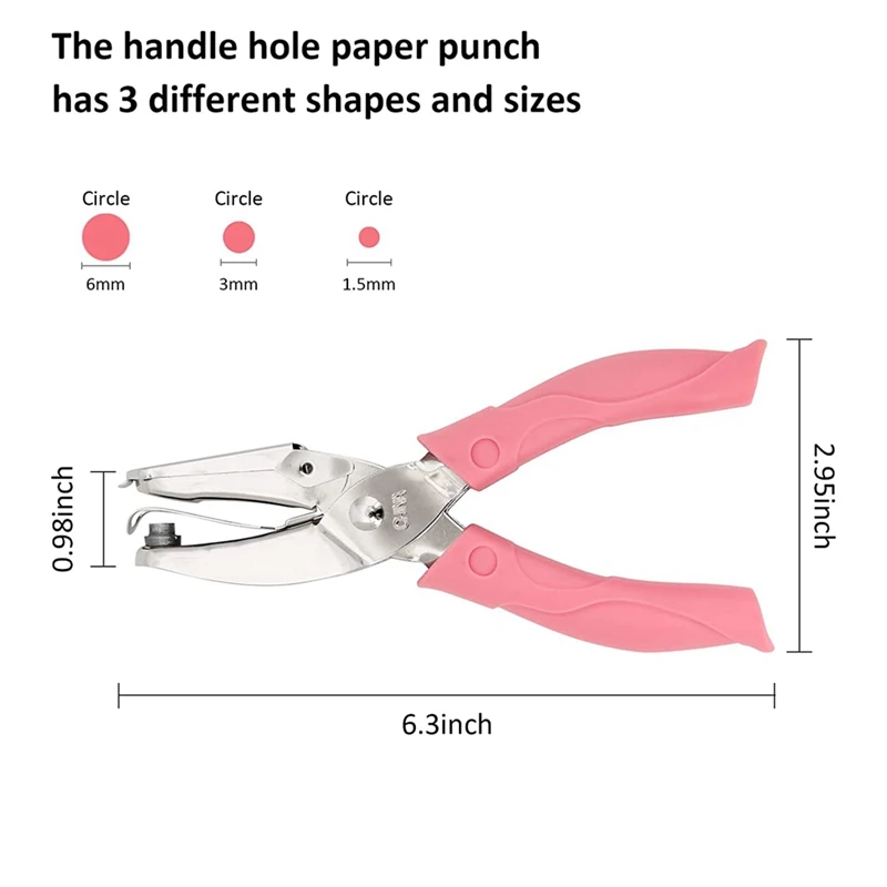 3 PCS Handheld Hole Paper Punch Handheld Metal Single Hole Paper Punch DIY Handheld Punch Hole Circle-Shaped