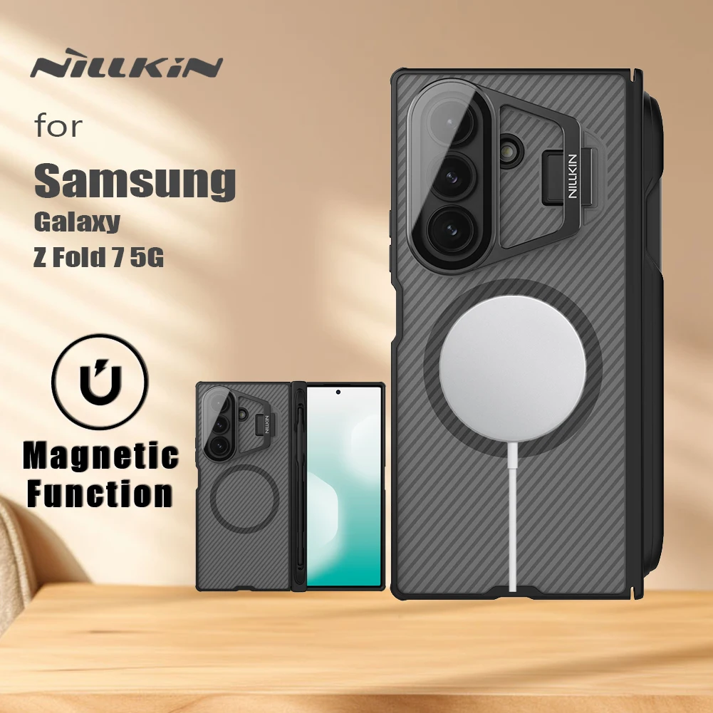

For Samsung Galaxy Z Fold 7 5G Case Nillkin Magnetic Camshield Prop with Customs S-Pen Transparency Camera Stand Protect Cover