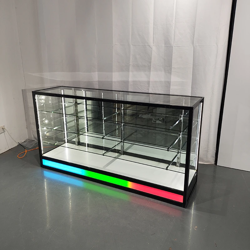 Vetrina in vetro a visione intera con luci a LED che scorre