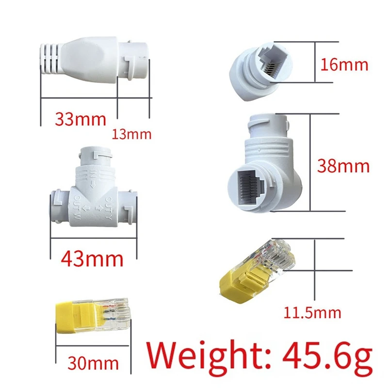 DT19 POE Splitter 2 in 1 RJ45 Connector Three-Way Network Cabling, POE Cable for IP Security Camera, 100M Ethernet Splitter
