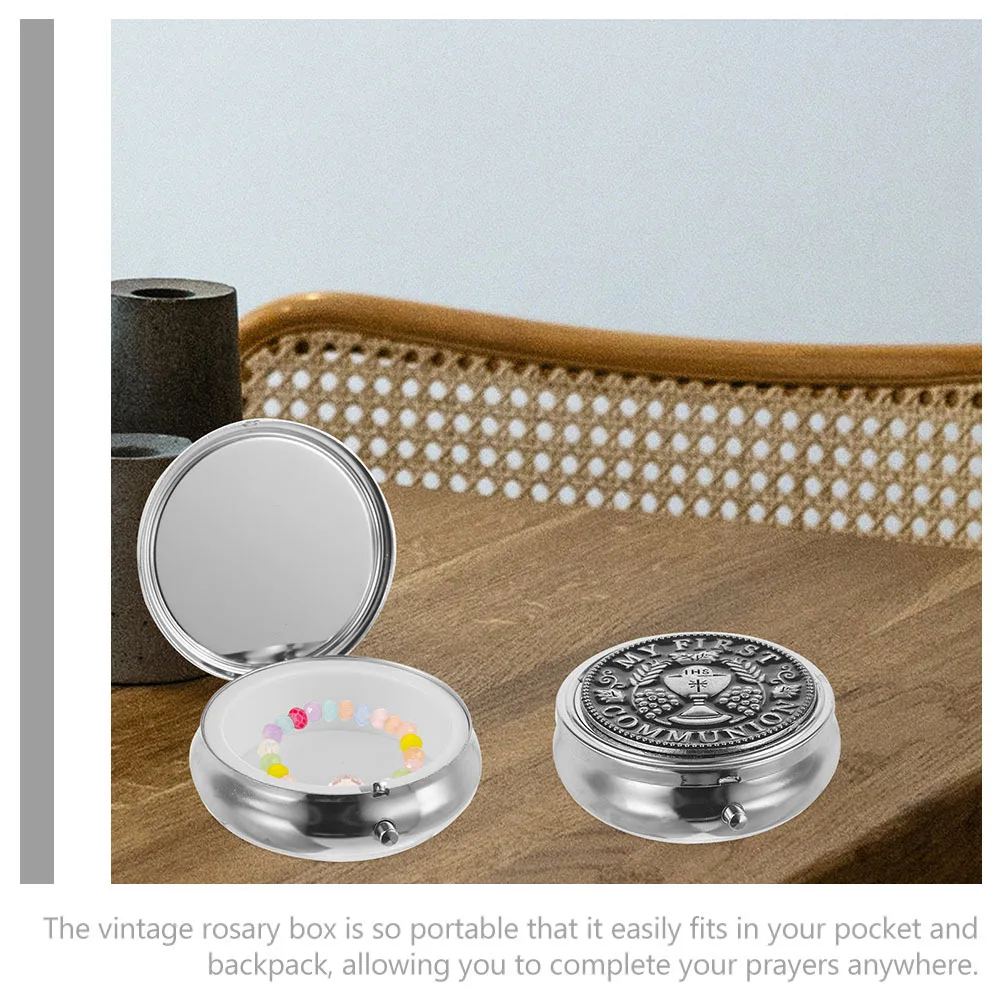 

2pcs Metal Gift Box Vintage Rosary Box For Women Small Round Jewelry Case Travel Keepsake Container For Necklace Brooch First