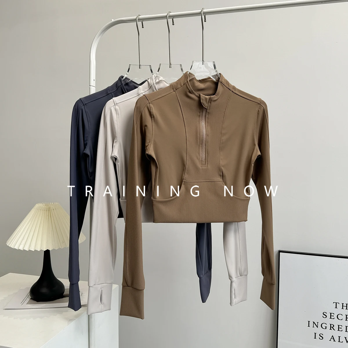 

Half zipper yoga suit long sleeves for women slim fit fashionable running sports bodysuit quick-drying training pullover