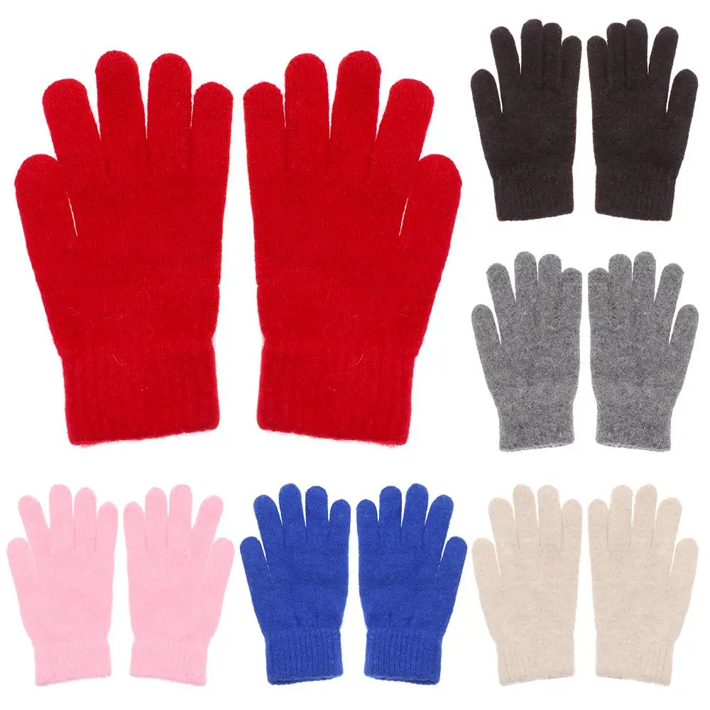 Winter Elastic Women Warm Knitted Full Finger Gloves Men Solid Woolen Mittens Fashion Thick Warm Cycling Driving Gloves