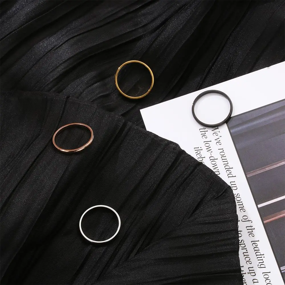 Simple Party Jewelry Stackable Punk Finger Knuckle Plain Band 2MM Thin Ring Stainless Steel