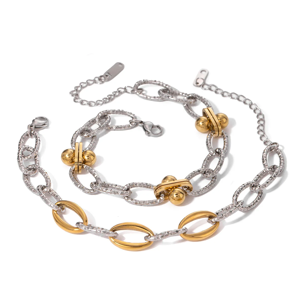 

Stainless Steel PVD 18K Gold Plated Tarnish Waterproof Double Color Linked Bracelet For Woman Jewelry Wholesale INS