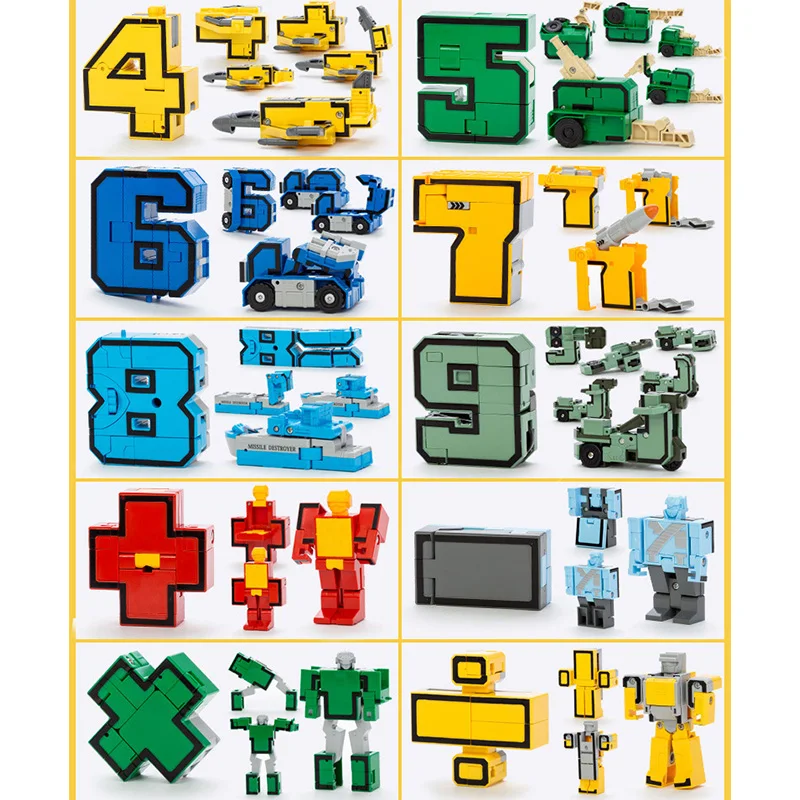 Mainan Robot deformasi anak-anak, DIY blok bangunan kreatif, mainan perakitan figur aksi nomor transformasi Robot deformasi untuk anak-anak
