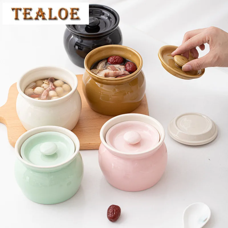 

500ML Small Ceramic Stew Pot Stew Soup Egg Medicine Container With Lid Storage Kew Soup Kewer Tableware Kewer Stew Soup Stewer