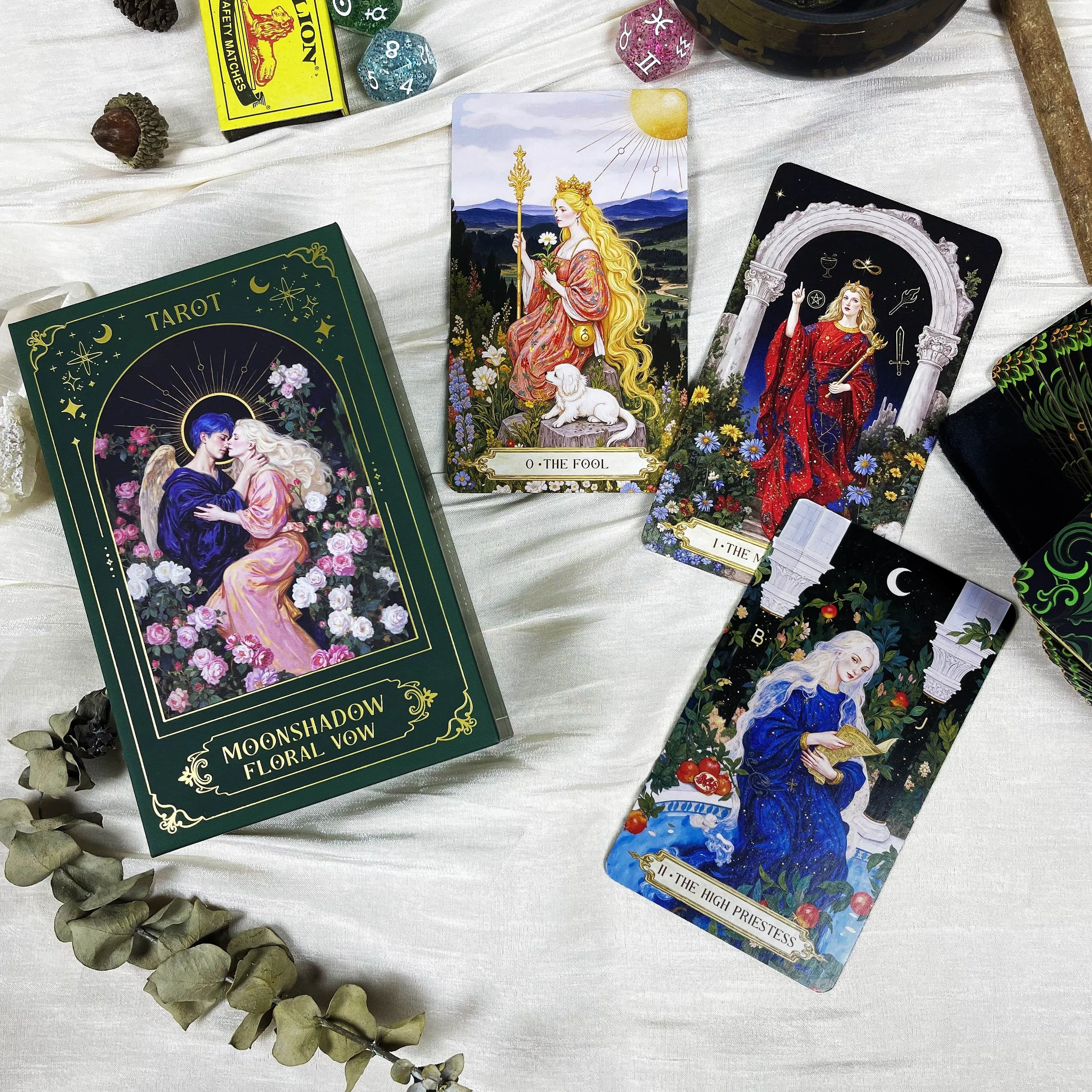 جديد الأصلي أصيلة الكاهنة العليا الحصري Moonshadow الأزهار نذر بطاقات التارو 12x7 سنتيمتر أوراكل رايدر وايت الفاخرة المهنية #2