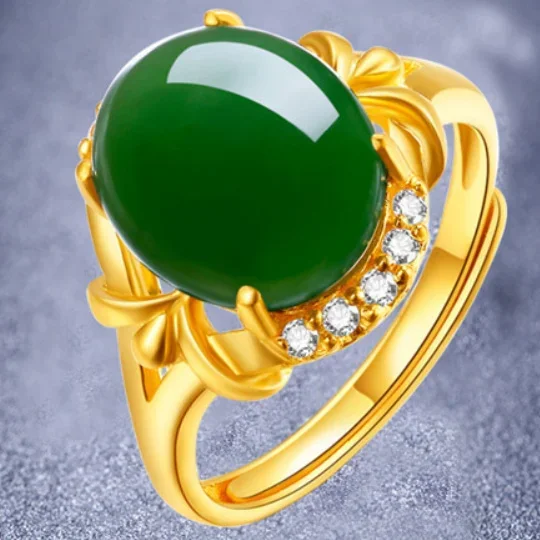 Hetian Langdurige Ring Puur Vergulde Echte 18K Geel Goud 999 24K Ingelegde Jade Smaragd Opening Verstelbare Gift Ring Nooit Vervagen Je