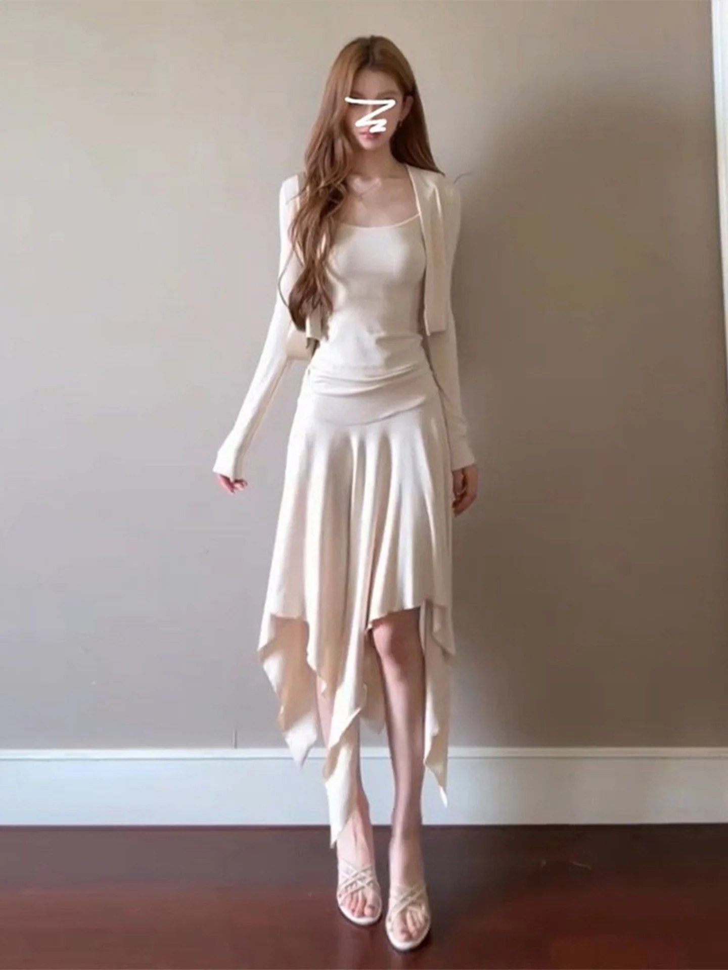 Early Autumn Peach Color Strapless Dress Women's New 2026 Irregular Ultra Popular Korean Style Complete Set Fashionable Outfit