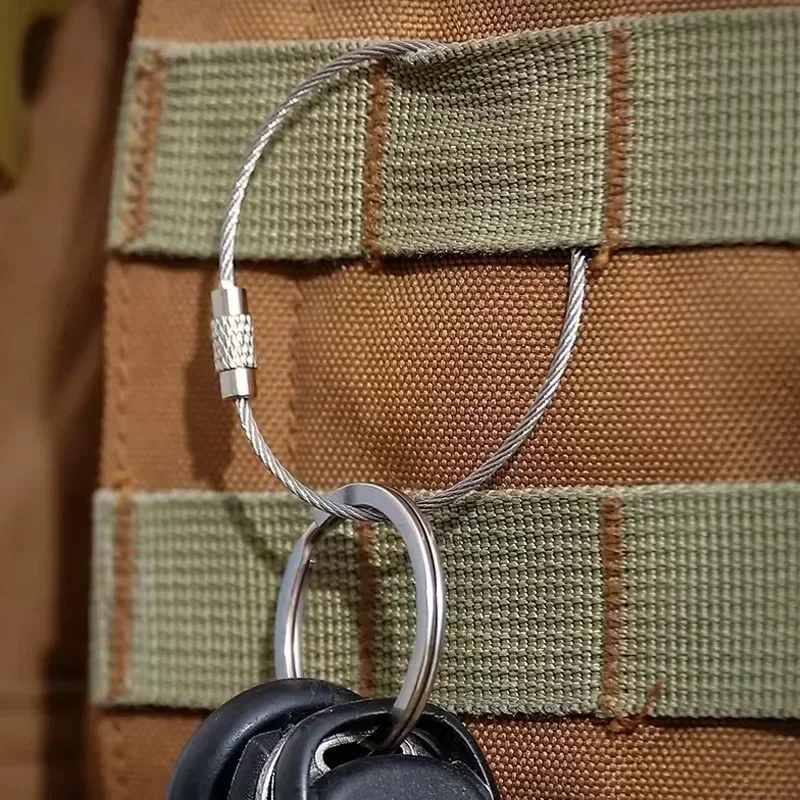 Metal Keychain Tag Ropes Screw Lock Stainless Steel Cable Key Ring Keychain Wire Rope Key Ring Circle Camp Hanging Tool Hardware