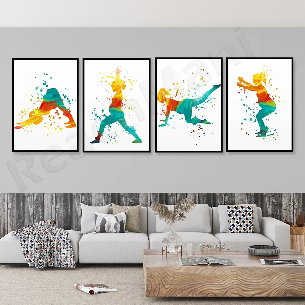 Watercolor pregnant pregnant woman yoga pose, yoga watercolor, yoga sport art, yoga wall painting, yoga poster