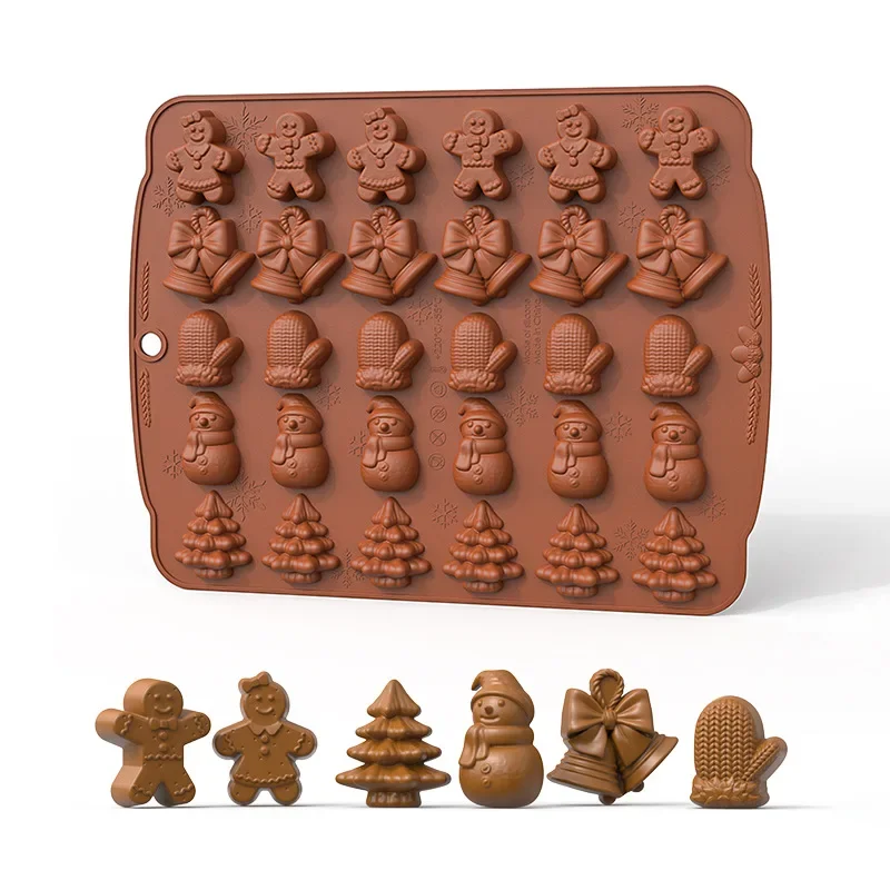 2024 Christmas Silicone Chocolate Mold Gingerbread Man Xmas Tree Snowman Gloves Gummy Candly Mould Kitchen Party DIY Baking Tool