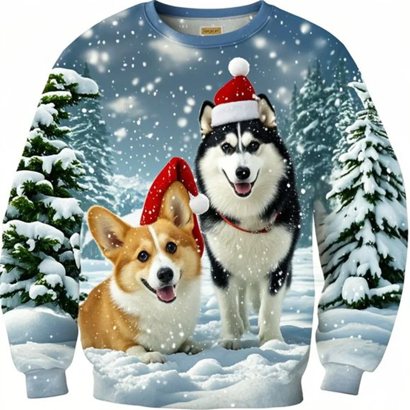 

Christmas Sheepdog Corgi Sweatshirts For Men Women Kid Clothes Cute Oversize O Neck Long Sleeved Pullover Casual Sports Tops