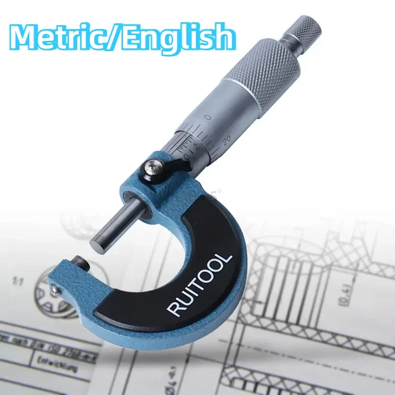 Measuring Outer Diameter Micrometer Alloy Mechanical Spiral Measuring Device 0-25mm Metric/imperial Portable and Easy To Use