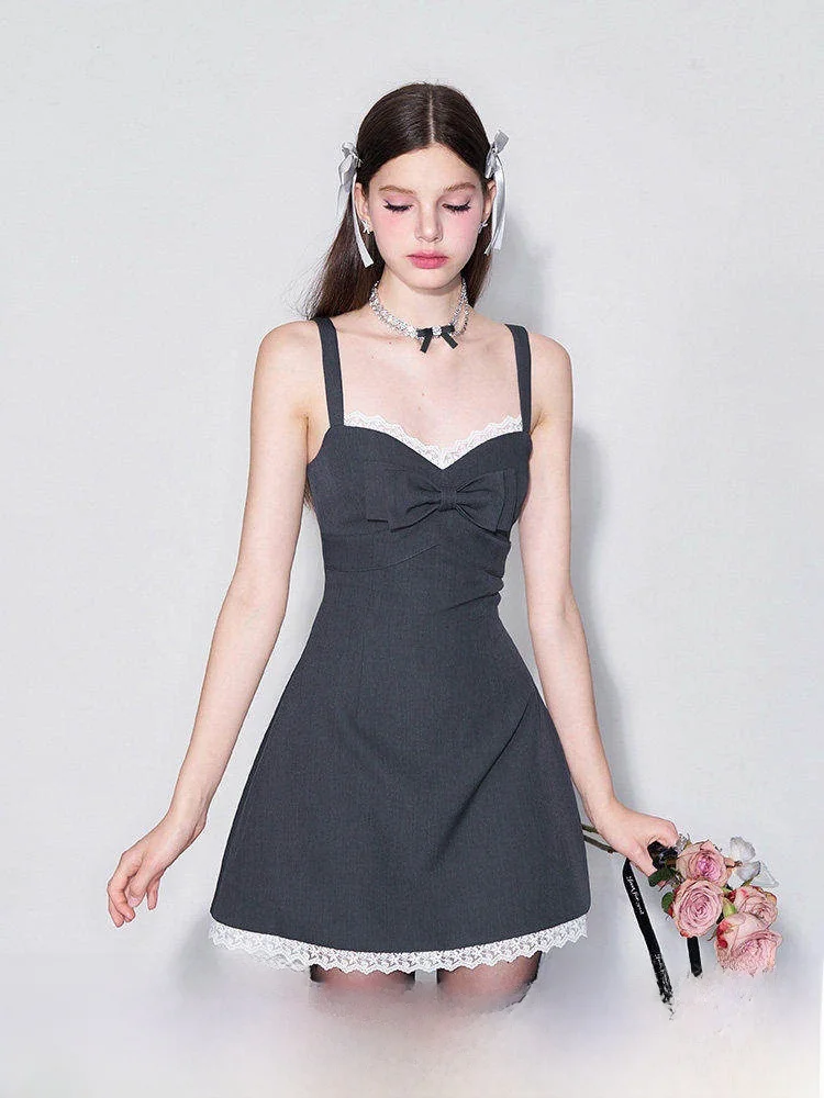 

AFTADAWN Original Capri Breeze Dress with Knot Waist Cinching A-Line Skirt Wide Strap Strapless Gown Polyester Fabric
