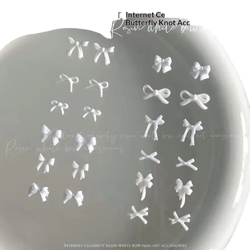 【New】50pcs White Bowknot Nail Charms 3D Resin Ribbon Bow Nail Art Decoration Mini Kawaii Bow Tie Manicure Supplies DIy