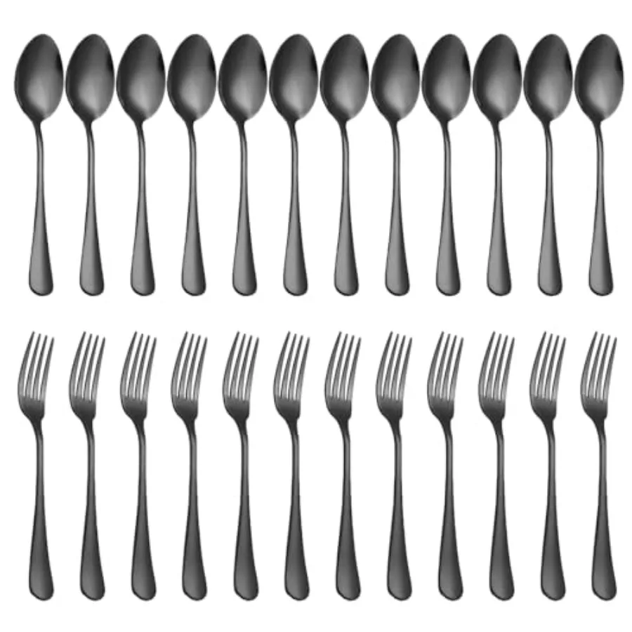 

24 Pcs Forks and Spoons ware Set for 12, Food Grade Stainl Steel Dinner Forks 8 Inch and Spoons(6.7 Inch) ware Set, Heavy-Duty